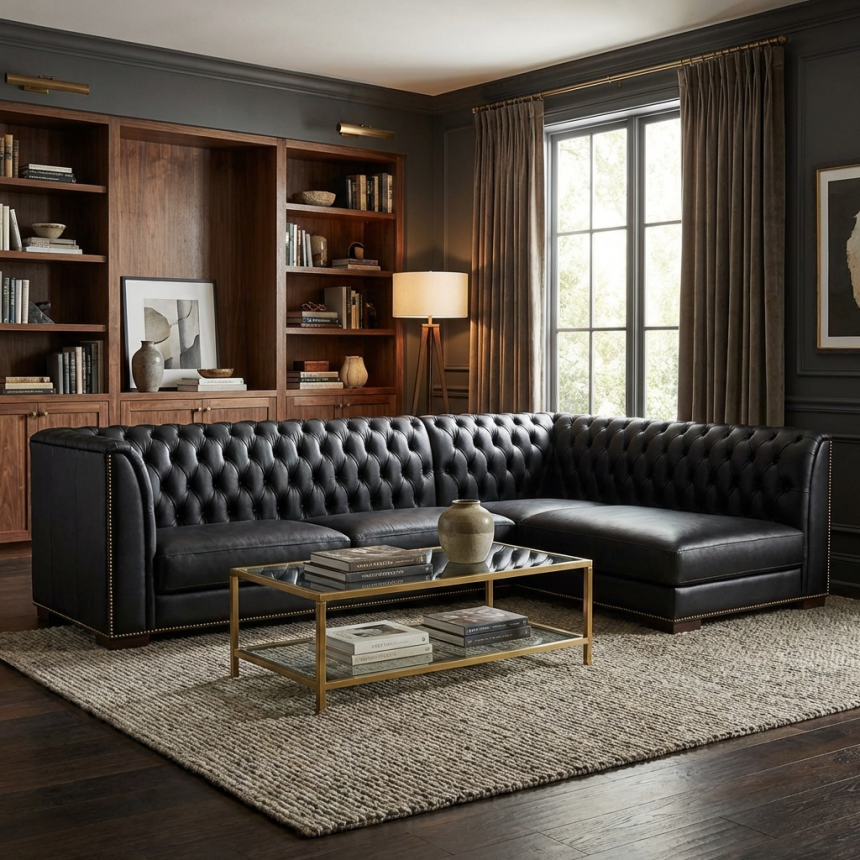 Sofá capitone em couro