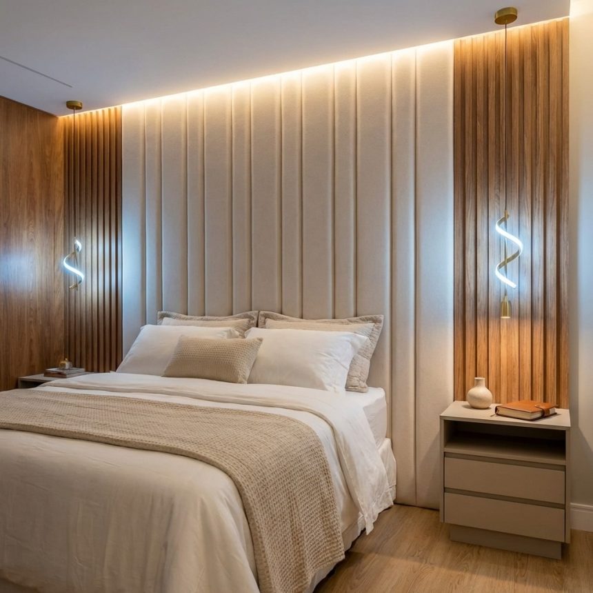 Cabeceira com apliques verticais sob medida