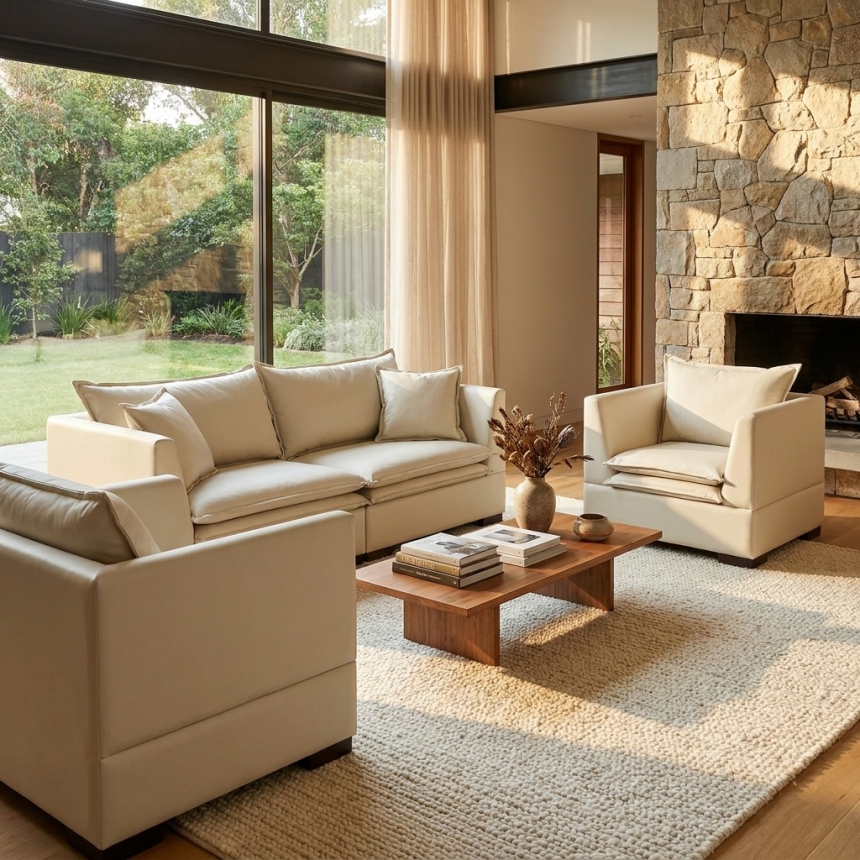Sofá e Poltronas New Living sob medida couro legítimo